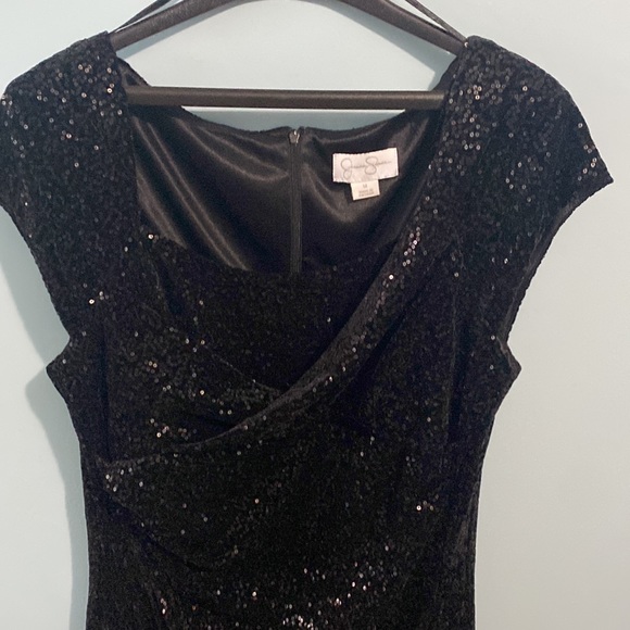 SEQUINED BLACK DRESS FORM FITTING STRETCH SIZE 14 JESSICA SIMPSON EUC - Picture 4 of 9
